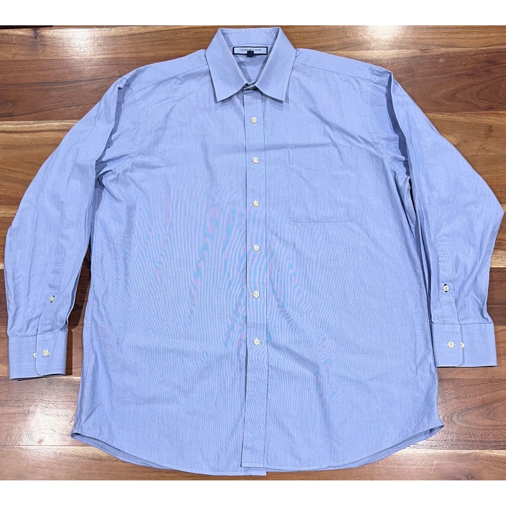 Tommy Hilfiger Ithaca Mens Blue Micro Stripe Cotton Dress Shirt 16 32-33 L